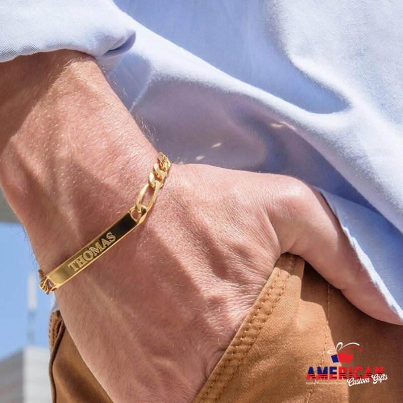 Personalized Men's ID Bracelet with Engraving • Silver 925 / Gold •