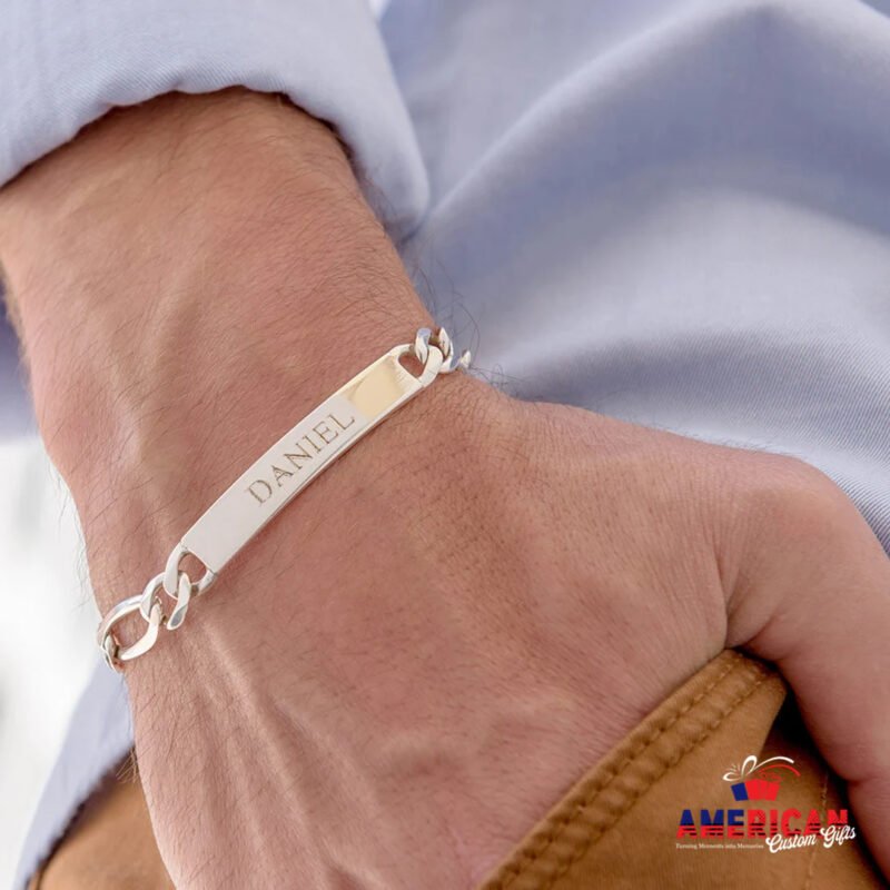 Personalized Men's ID Bracelet with Engraving • Silver 925 / Gold •