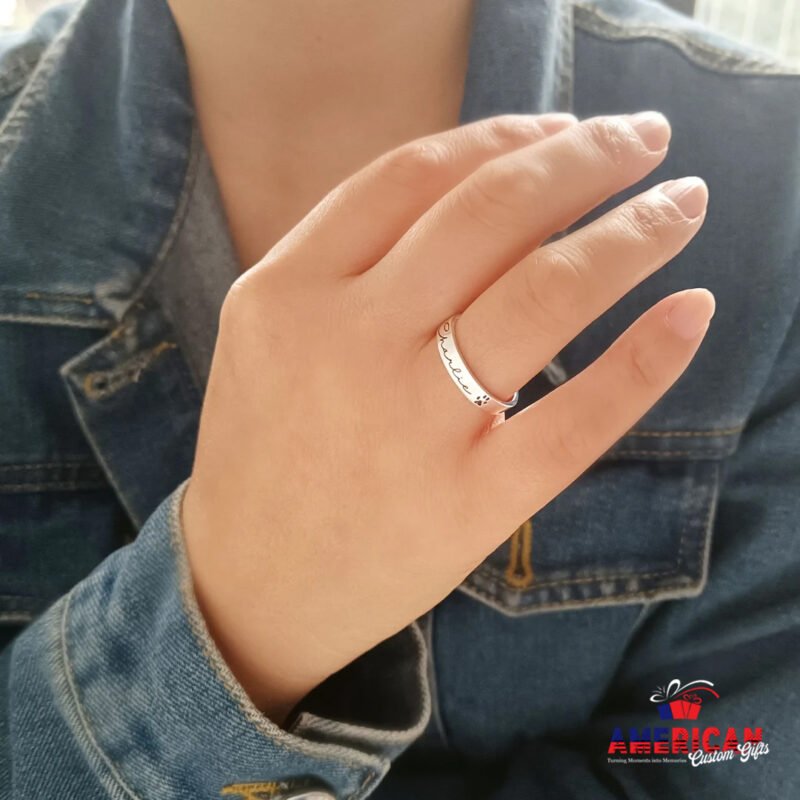 Actual Pet Paw Print Ring, Personalized Pet Name Ring, Custom Dog Paw Ring, Pet Memorial Gift, Gift for Pet Lover, Cat Paw Ring