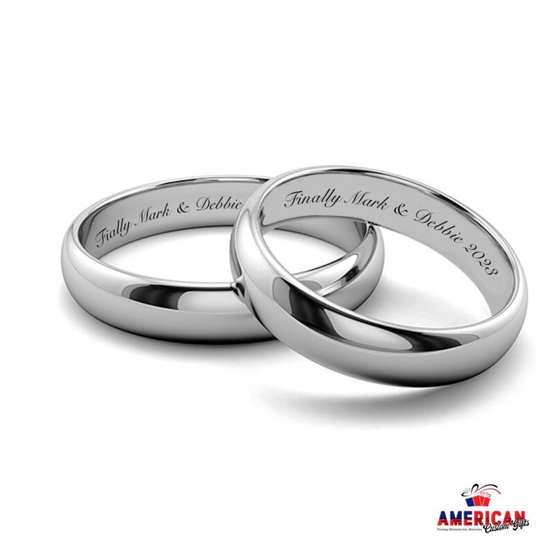 Engraved Gold Ring Set Gold Tungsten Ring Personalized Tungsten Wedding Band Friendship Promise Ring Couple Ring Set His Hers Comfort Fit