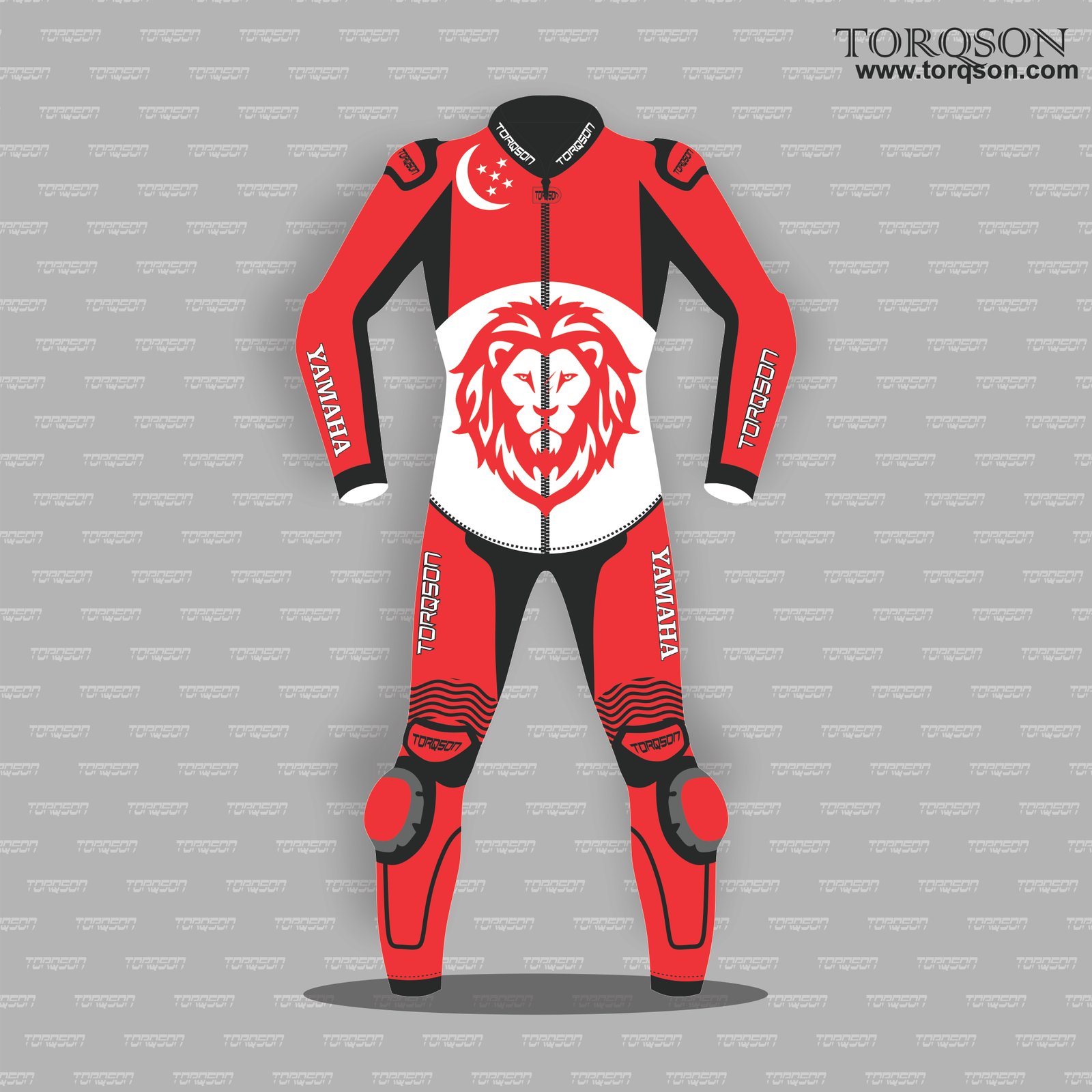 Singapore Flag Lion Yamaha Inspired Motorcycle Racing Leather Suit