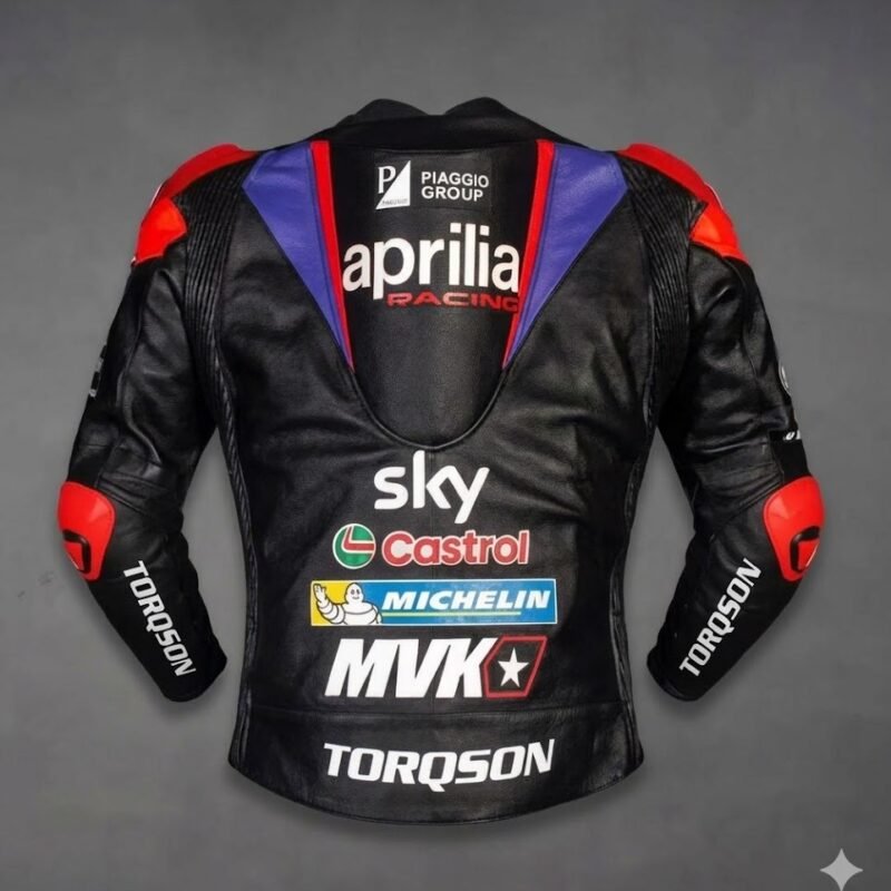 Mens Black Aprilia Motorcycle Racing Leather Jacket MotoGP Motorbike Riding Biker Jacket