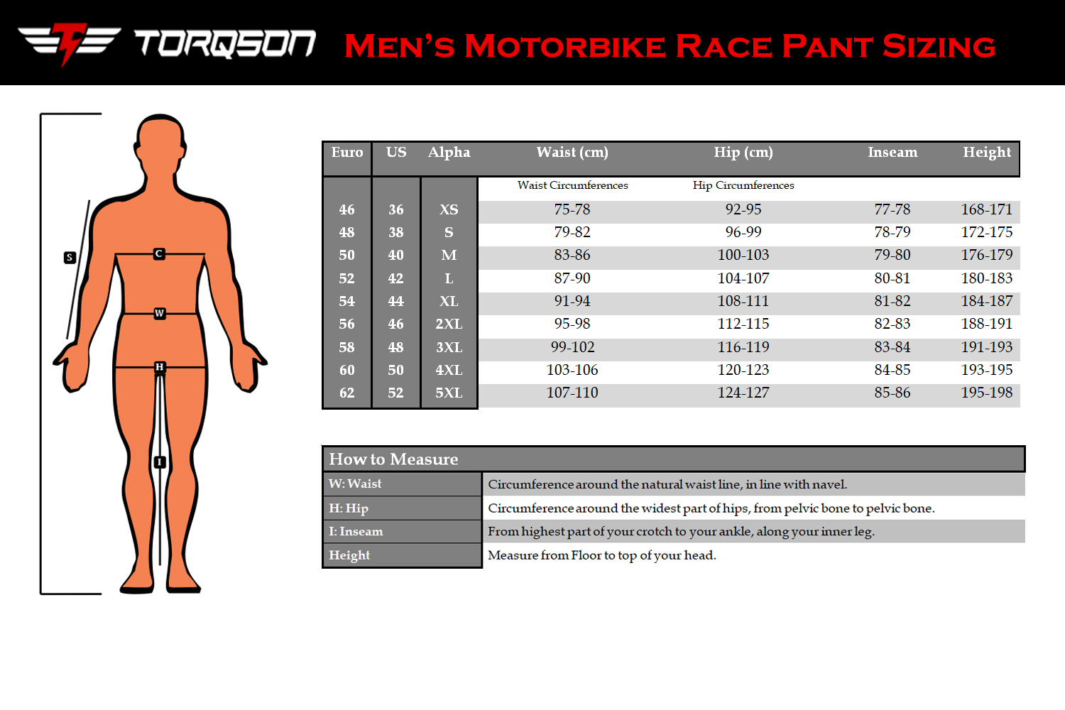 Men's Pant Size Chart