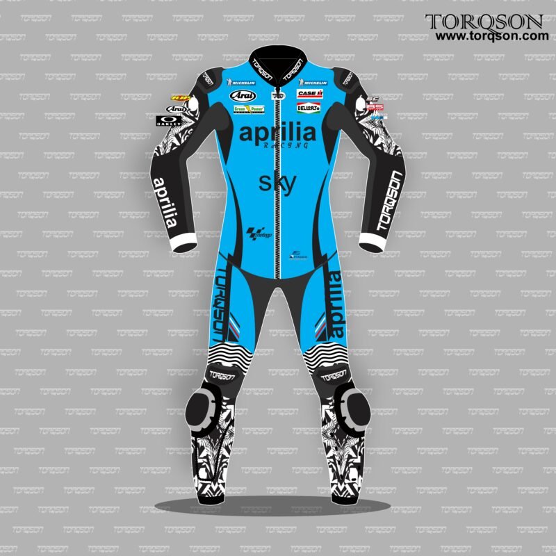 Men Blue Aprilia MotoGP Style Motorcycle Racing Suit – Performance Edition