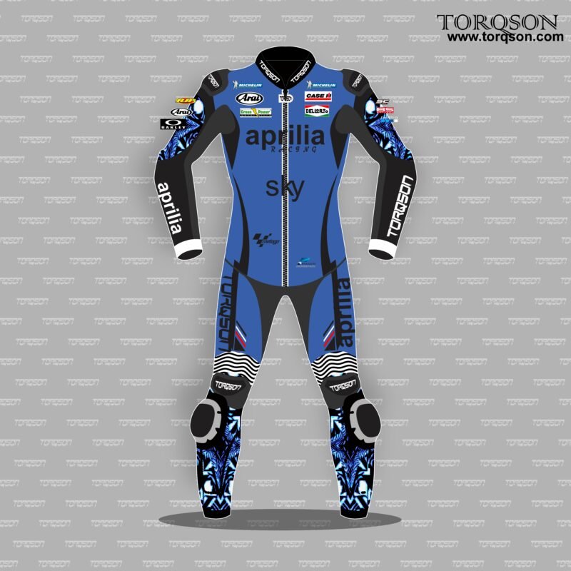 Men Blue Aprilia MotoGP Style Motorcycle Racing Suit – Performance Edition