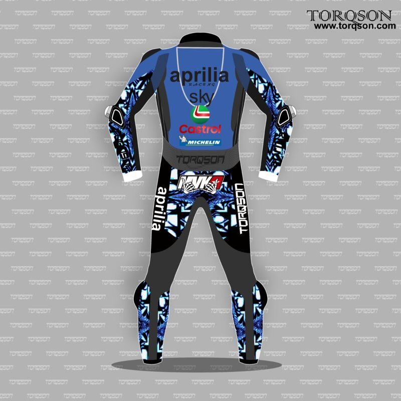 Men Blue Aprilia MotoGP Style Motorcycle Racing Suit – Performance Edition